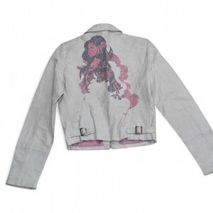 Wilsons Leather Light Gray Jacket with Pink Graphic jacket